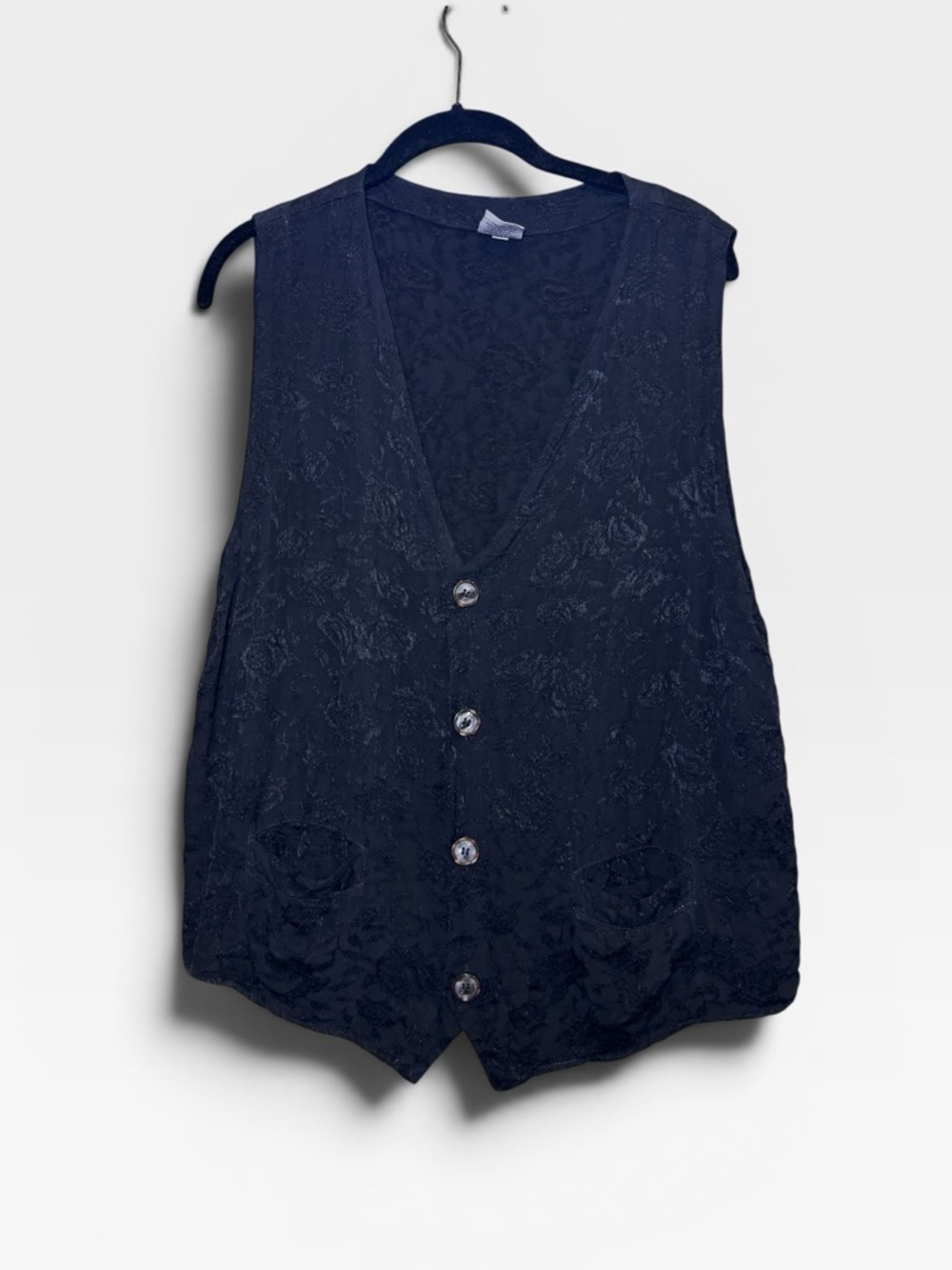 CP SHADES Vintage Black Floral Jacquard Button Vest Size Medium Boho Chic